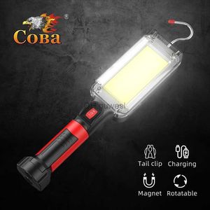 Camping Lantern LED Work Light Cob Landlight 8000lm Uppladdningsbar lampa Använd 2*18650 Batteri LED Portable Magnetic Light Hook Clip Waterproof YQ240124