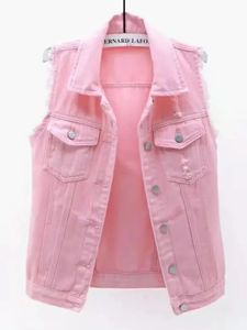 Solid Sleeveless Short Jean Coat Streetwear Female Women Single Breasted Denim Vest Autumn Winter Casual Turndown Collar 240118