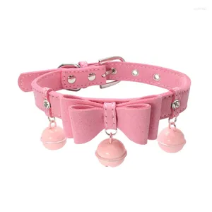 Dog Collars Double Layer Bows Puppy Collar for Dogs and Kitten Microfiber Leather Decorative Necklace Bell Pet Supplies Rhinestone