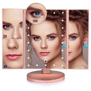 Miroirs Miroir de maquillage triple miroir thréégidé pliant Remplissage Light Beauty Mirror avec une beauté légère Miroir de vanité portable portable