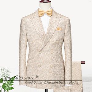 Mäns kostymer gn liten storlek blommor mönster jacqasurd män 2024 italiensk design dubbel breasted custome hoomme party prom gentlemen tuxedo