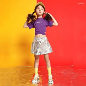 Stage Wear Cool Sequin Enfants Hip Hop Jupe Vêtements de danse Vêtements de danse Costumes de jazz pour filles Party Street Dance Outfit