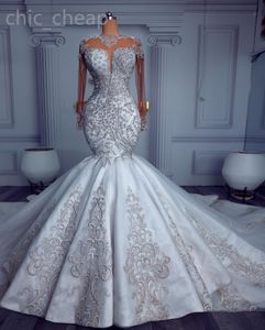 2024 العربية Aso Ebi Plus Size Ivory Mermaid Wedding Dress Dressal Crystals Lace Lace Deck Drons Vresses Zj075