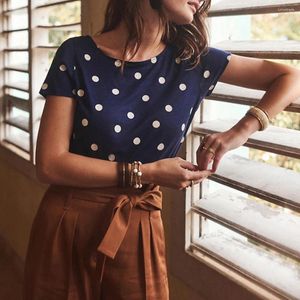 Mulheres camisetas Aich Mirror Polka Dots Impressão gráfica Mulheres T-shirt Verão O-pescoço Manga Curta Solta Senhora Pulôver Clássico Casual Vintage