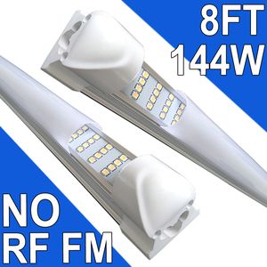 8Foof LED Shop Light Fixture, 144W T8 Integrated Tube Lights,6500K High Output Milky Cover, 4 Rows 270 Degree Lighting Warehouse, Upgraded Lights Plug and Play usastock