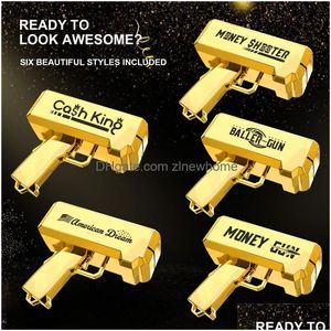 Andra festliga partier levererar pengar pistol skytten Ruvince Toy 18k Real Gold Plating Prop Dollar Cash Cannon får det att regna för parti nära DHZWR