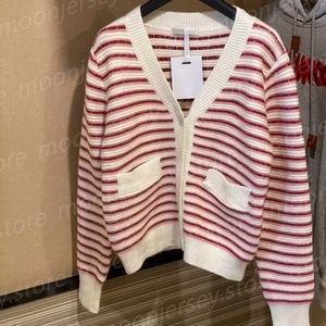 Fashion Designer Cardigan with Stripe Women's Knitted Shirts V-neck Sweater for Spring Autumn 26045