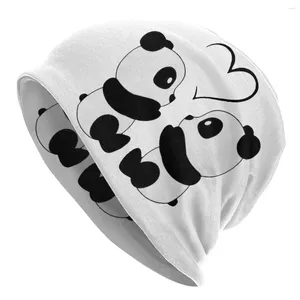 Berets bonito panda amor bonnet chapéus chapéu de malha legal ao ar livre urso animal padrão crânios gorros unisex quente multifuncional bonés