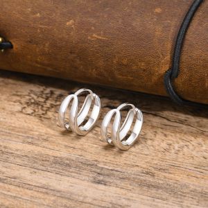 Mens Simple Hoop Huggie 14K White Gold Earrings,Valentines Fathers Day Birthday Party Gifts Jewelry for Dad Papa Boyfriend BFF