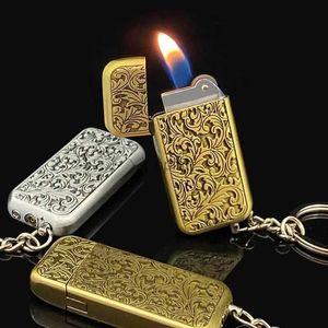 Lighters Quick delivery mini gas lighter with keychain wear-resistant wheel open flame lighter creative smoking accessories YQ240124