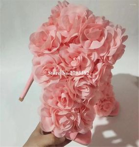 Dress Shoes Unique Style Flowers Decorated Thin Heel Sandals Charming Square Open Toe Pink Beige Black Stiletto Wedding Heels