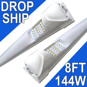 144W 8ft LED-butiksljus, 144000lm 6500k Superljusvit, länkbar takljusarmatur, 4 rader Integrerad T8 LED-rörljus för arbetsbänkskåp (25-pack) usastock