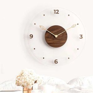 Zegar ścienny cal kreatywny stały drewniany zegar akrylowy szklany domek salonu dekoracja ścienna prosta skandynawska zegar ścienny