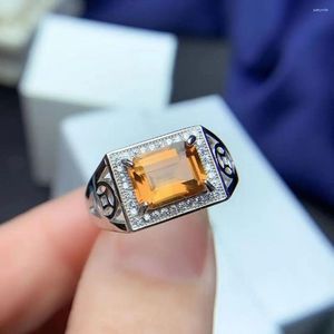 Cluster Rings Classic 925 Silver Men Ring for Daily Wear 7mm 9mm 2CT Natural Citrine Jewelry 3 Lager 18K Gold Plating Crystal