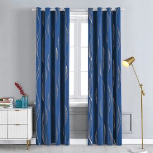 Curtain Thermal Insulated Blackout Curtains for Bedroom with Silver Print Wave Striped Pattern Black Out Drapes Light Blocking Panels 240119