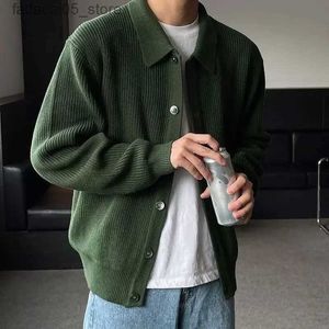 Suéteres masculinos homem roupas jaqueta cardigan verde malha suéteres para homens liso cor sólida casaco produtos mais vendidos 2023 moda coreana antiga q240124