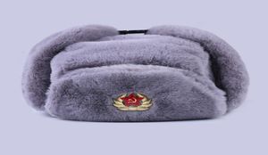 Radziecka odznaka Ushanka Rosjanie mężczyźni kobiety Winter Hats Faux Rabbit Fur Army Wojskowy kapelusz Bomber Hat Trapack Earflap Snow Ski Cap 26200966