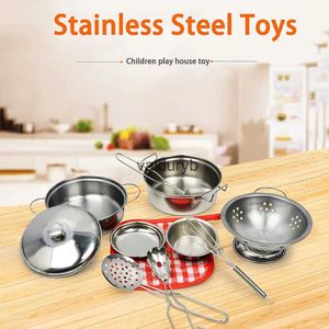 Cozinhas jogar comida 10 pçs/set cozinha fingir cozinhar brinquedo panelas para crianças panelas de aço inoxidável panelas utensíliosvaiduryb