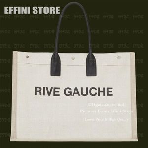 5A Top Designer Handbags Beach Rive Gauche Tote Bags Women Rivet Fashion Black Linen Shoulder Purses Lyxig stor kapacitet TRAV283D