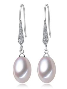 89mm White Pink Purple 100 Natural Freshwater Pearl Drop Earrings 925 Silver Zircon Jewelry for Women8267529