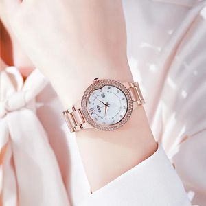 Womens luxury simple large dial steel band fashion diamond-inlaid waterproof quartz watch gift A4