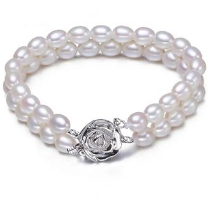 Bracelets MADALENA SARARA 67 mm Genuine Freshwater Pearl Bracelet Beaded Making Two Rows With Crystal Bead Girl's Bracelet 3.95"