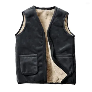 Men's Vests Warm Waistcoat Men Vest Mid-aged Father Jacket With Plush Lining V Neck Zipper Closure Stylish Winter For