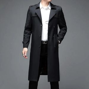 Cappotto di alta qualità Giacca frangivento alla moda Stile inglese Business Casual Solido lungo Trench da uomo Capispalla 240117