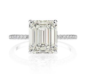 Prawdziwy 925 Srebrny szmaragdowe Cut Stworzyło pierścionki ślubne Moissanite Diamond dla kobiet Luksusowe Propozycja Pierścionek zaręczynowy 201162812773