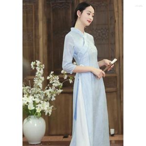 Abbigliamento etnico Elegante abito cinese Qipao Abito lungo da donna Vintage Cheongsam Stile nazionale Harajuku Hanfu Primavera Slim Ao Dai Migliora semplice