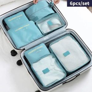 Sacos de armazenamento 6 pcs saco de viagem grande capacidade bagagem roupas classificação organizador conjunto maquiagem mala sapatos embalagem caso