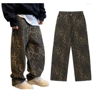 Calças masculinas homens leopardo impressão estilos de rua baggy calças de dança skate calças cruzadas