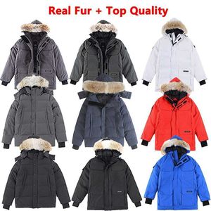 Erkekler Aşağı Parkas 14 Renk Tasarımcı Giysileri En Kalite Kanada G08 G29 Parka Wyndham Wolf Gerçek Kürk Down Ceket Expedition Bayan Palto Kış Parkas Ladys Ceket Wit