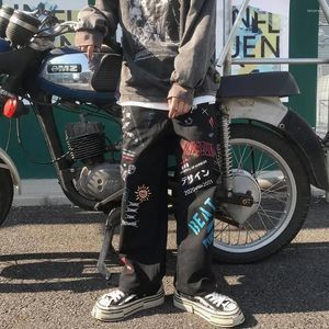 Calças femininas hip hop casual graffiti impressão reta cortada alta rua solta leggings longas mulheres motocicleta streetwear y2k