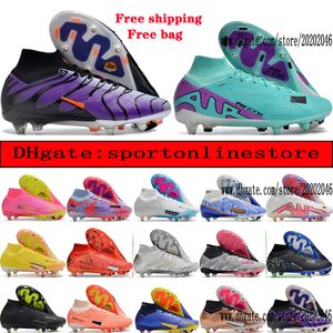 أرسل مع أحذية كرة القدم ذات جودة حقيبة Superfly 9 Elite SG Metal Spikes Cleats foot for Mens CR7 Mbappe Loft Leater High Ongle Coatcer Coats Men Outdoor Men