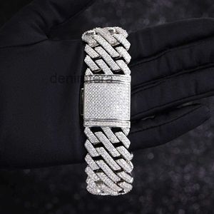 Mode smycken bredd 26 cm 925 Sterling Silver VVS rund klippt Moissanite -armband isad kubansk länk TMXV