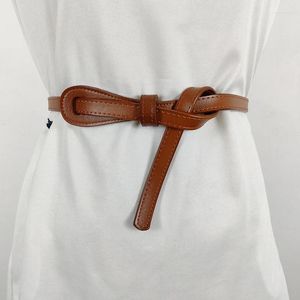 Bälten mode äkta läderknut Nonporous Thin Belt Woman justerbar klänning midjebanddesigner för kvinnor brun svart rem