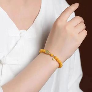 Bangles Natural Beeswax Pulseira Mulheres Velha Mel Frango Óleo Amarelo Hetian Jade Cabaça HandString Ganhar Dinheiro Fu Antigo Presente Namorada