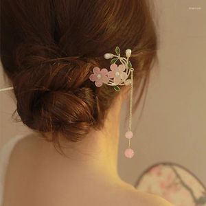 Hårklipp vintage persikan blomma frisörer för kvinnor kinesisk stil tofs pärla gaffel skiva frisör pinnar hårnålar huvudbonad