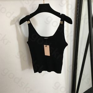 Metal Letter Knit Camisole Women Fashion Slim Pullover Sleeveless Tank Tops Thin Sexy Crop Tops