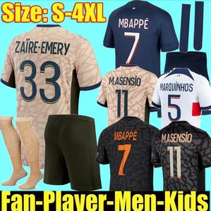 S-4XL Maillot MBAPPE Camisas de futebol Kids Kit 23/24 Versão do jogador 2023 2024 Terceiro Home Quarto PsGs UGARTE Camisa de futebol Hakimi FABIAN VITINHA O DEMBELE