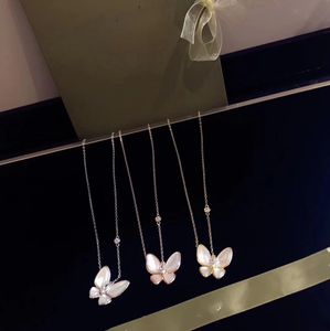 Luxury 18k gold Butterfly Fritillaria Pendant Necklace Designer Silver Mother Of Pearl Butterfly Charm Short Chain Choker For Women Jewelry With Box