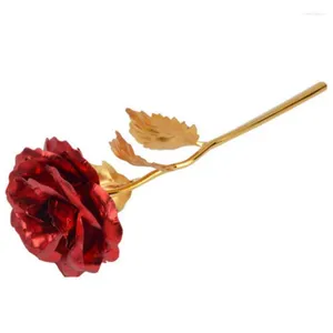 Fiori decorativi 24K Fiore di rosa rossa immerso in oro per sempre con confezione regalo e borsa per l'amante Madre Amici San Valentino