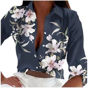 Women's Blouses Women Lapel Button Long Sleeve Shirt Flower Print Tops Dressy Casual Ladies Shirts High Quality Blusas Holiday Work Wear