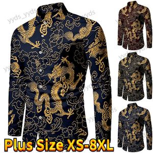 Men's Casual Shirts Men's Long Sleeve Classic Design Shirt Daily Casual Button Up Dragon and Phoenix Print Shirt Fashionable Slim Fit Shirt XS-8XL T240124