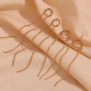 Orecchini pendenti Catena a S Filo circolare Catena a serpente intrecciata Due nappe lunghe Goccia Placcato in oro 18 carati Acciaio inossidabile 316L da donna