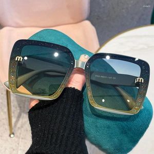 Óculos de sol luxo brilhante grande quadrado para mulheres homens designer óculos anti uv400 tons sol verão pop feminino óculos