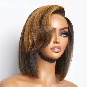 180density Highlight Wig Simulation Human Hair Bob Wig Straight Lace Front Wig Human Hair Brazilian Short Bob Wigs on Sale