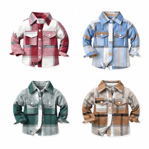 Kinderhemden Babykleidung Plaid Jungen Mädchen Mäntel Langarm T-Shirts Kinder Kleinkind Tops Trendige Strickjacke Herbst Frühling Jugendkleidung T-Shirt Umdrehen O84E #