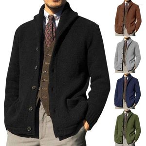 Maglioni da uomo Risvolto Tasche a maniche lunghe Polsini a coste Cardigan ispessito Maglione Uomo Autunno Inverno Bottoni tinta unita Cappotto lavorato a maglia